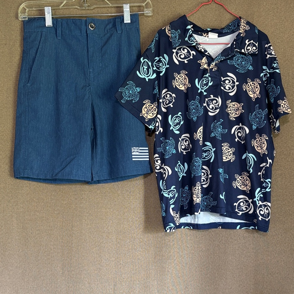 Kids Navy Blue Hawaiian Shirt and Shorts Set Size 10